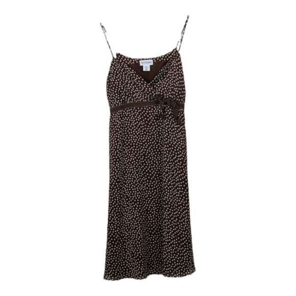 Motherhood Maternity Brown Polka Dot Chiffon Dress Bow Babydoll V-Neck Sundress - Picture 6 of 8